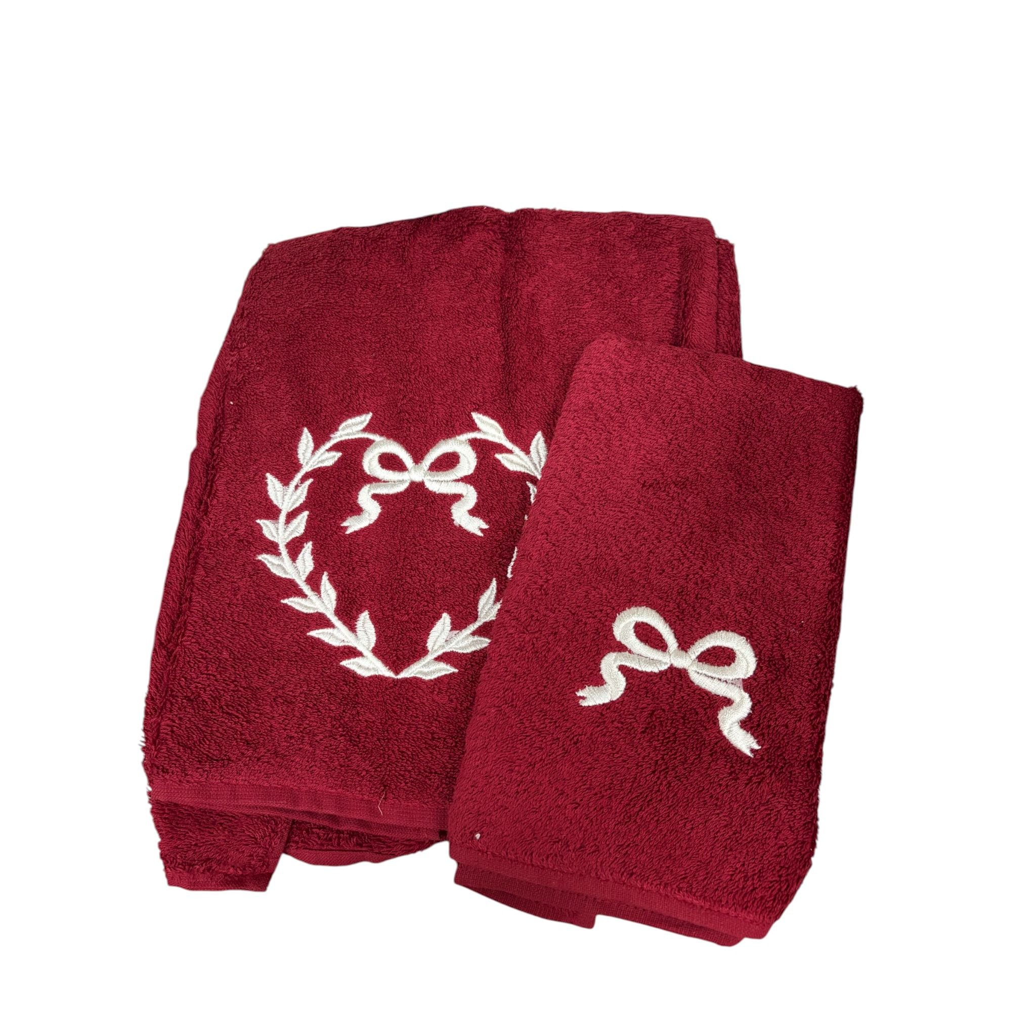 Coppia Asciugamani Bordeaux con Fiocco Bianco – Blanc Mariclò