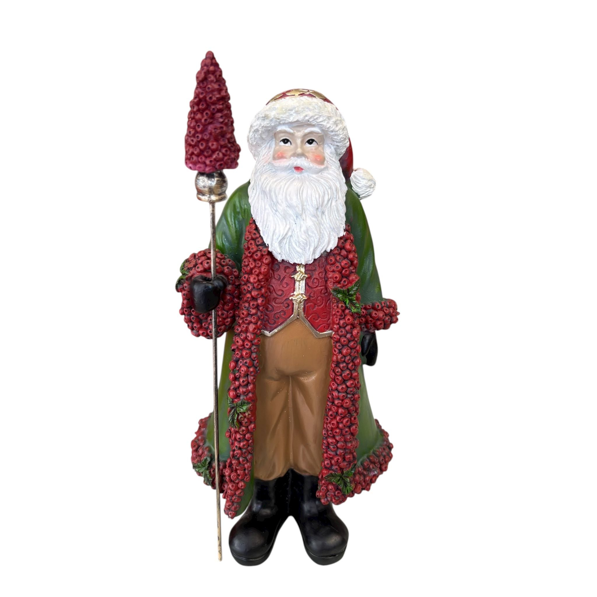 Babbo Natale in Resina con Scettro di Bacche 29 cm - Hervit