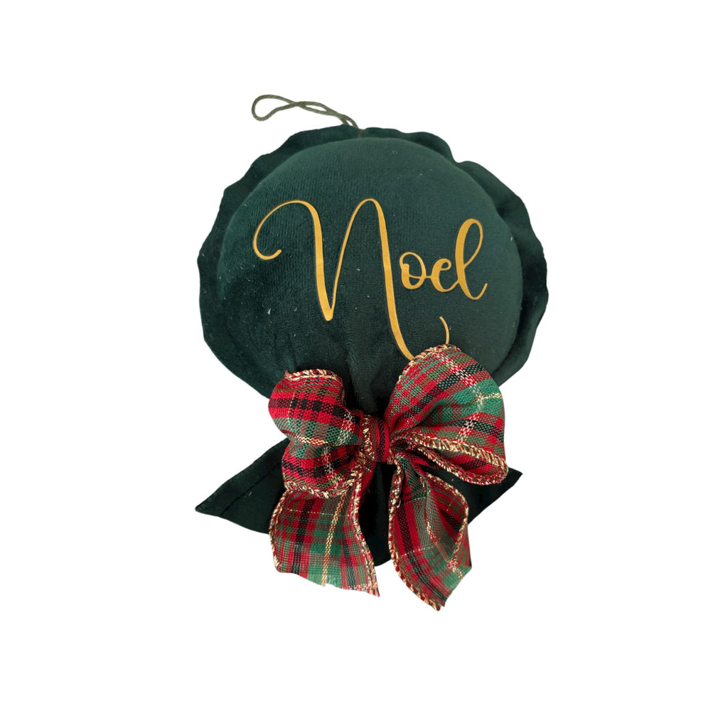 Decorazione Natalizia in Velluto con Scritta Dorata – Fatta a Mano