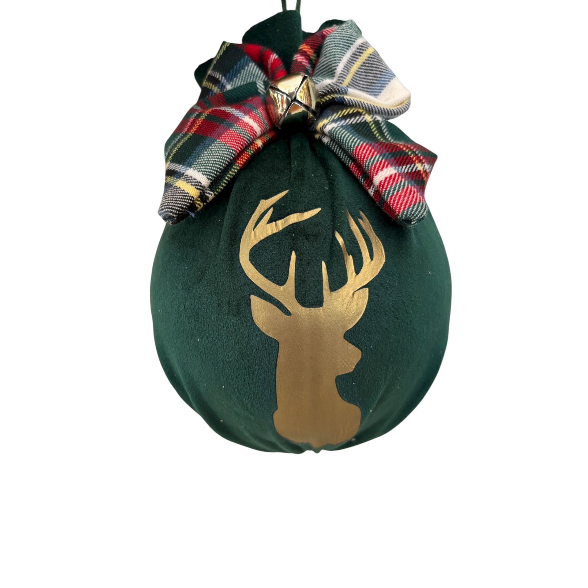 Decorazione per Albero in Velluto Verde con Cervo Oro - Sekò