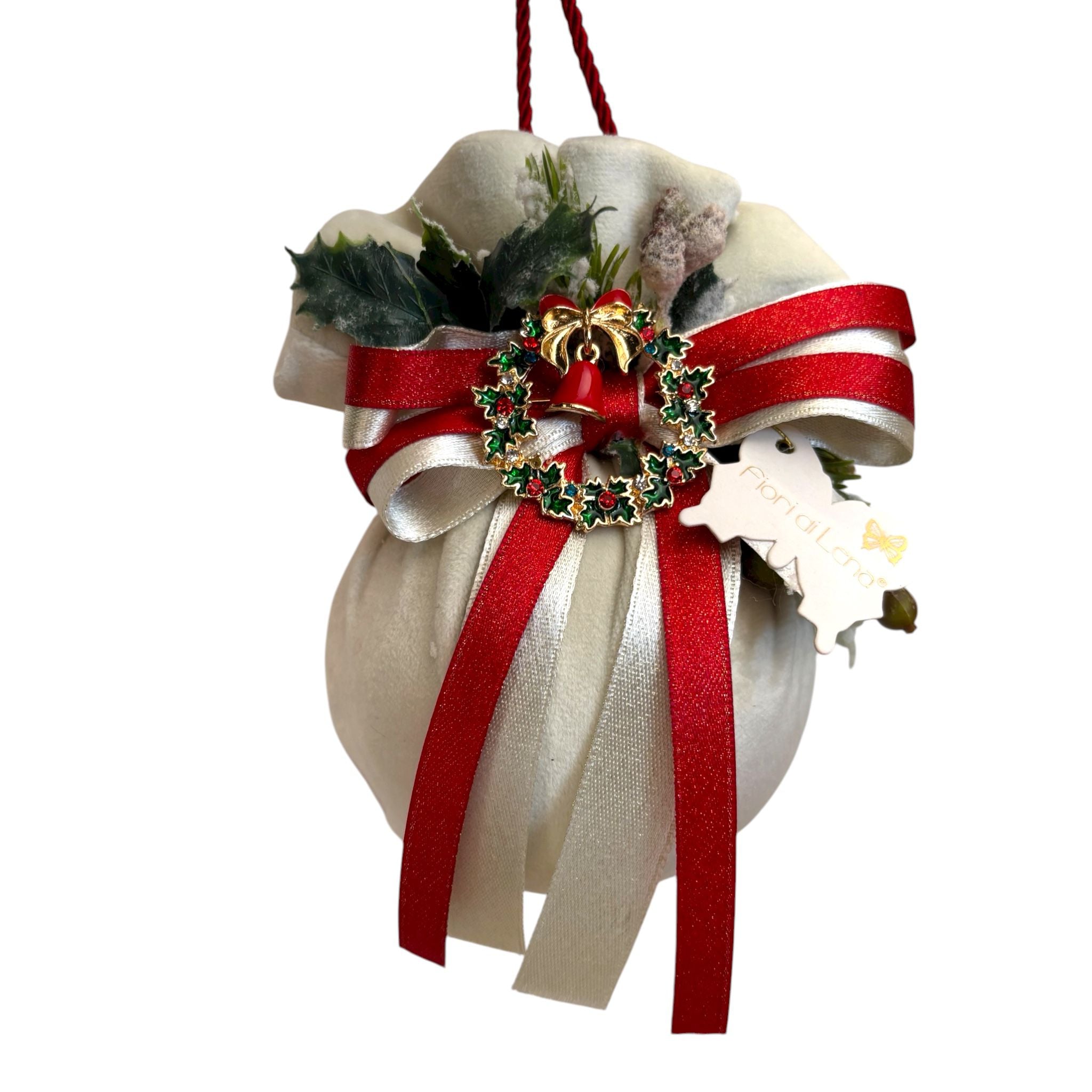 Decorazione Albero in Velluto con Ciondolo - Fiori di Lena