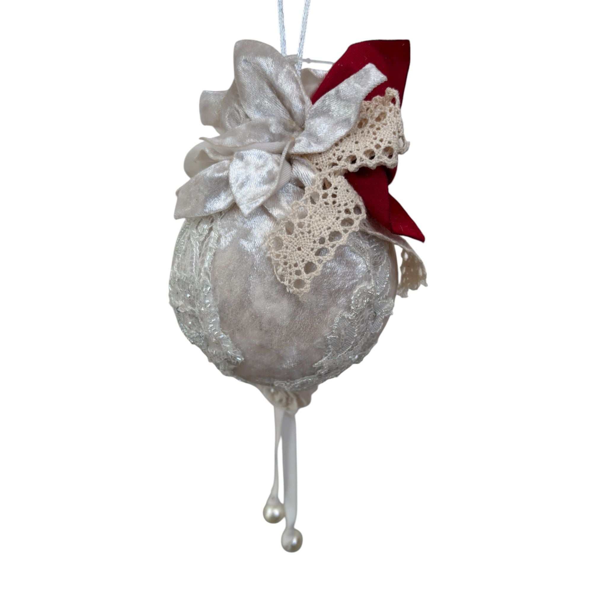 Decorazione Albero in Ciniglia con Fiori in Velluto e Perline - Coccole di Casa