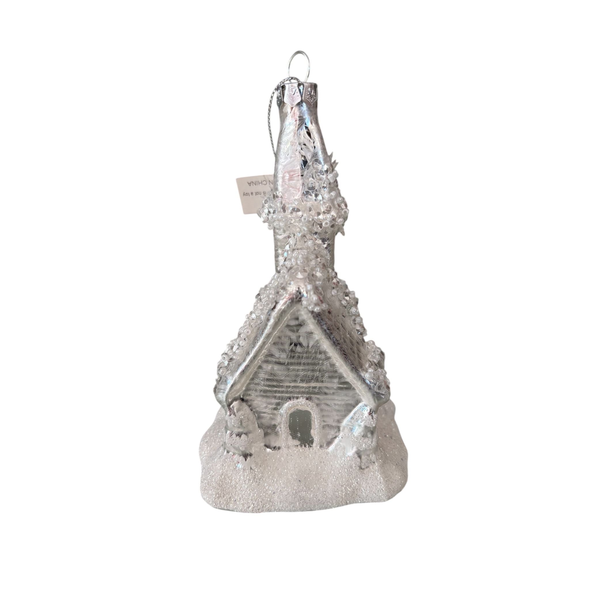 Decorazione Casetta in Vetro Argento con Glitte - Goodwill