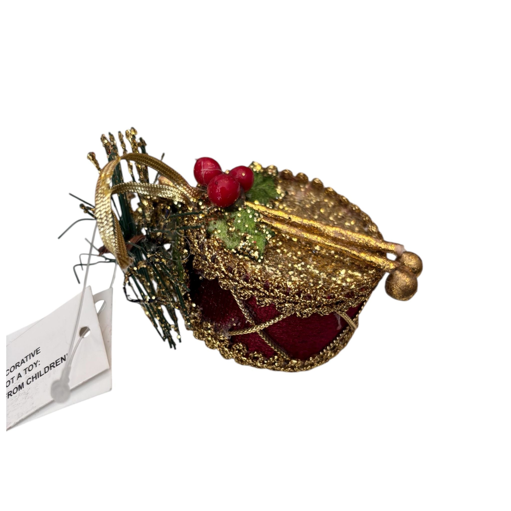 Decorazione Tamburello Rosso con Paillettes Oro - Goodwill