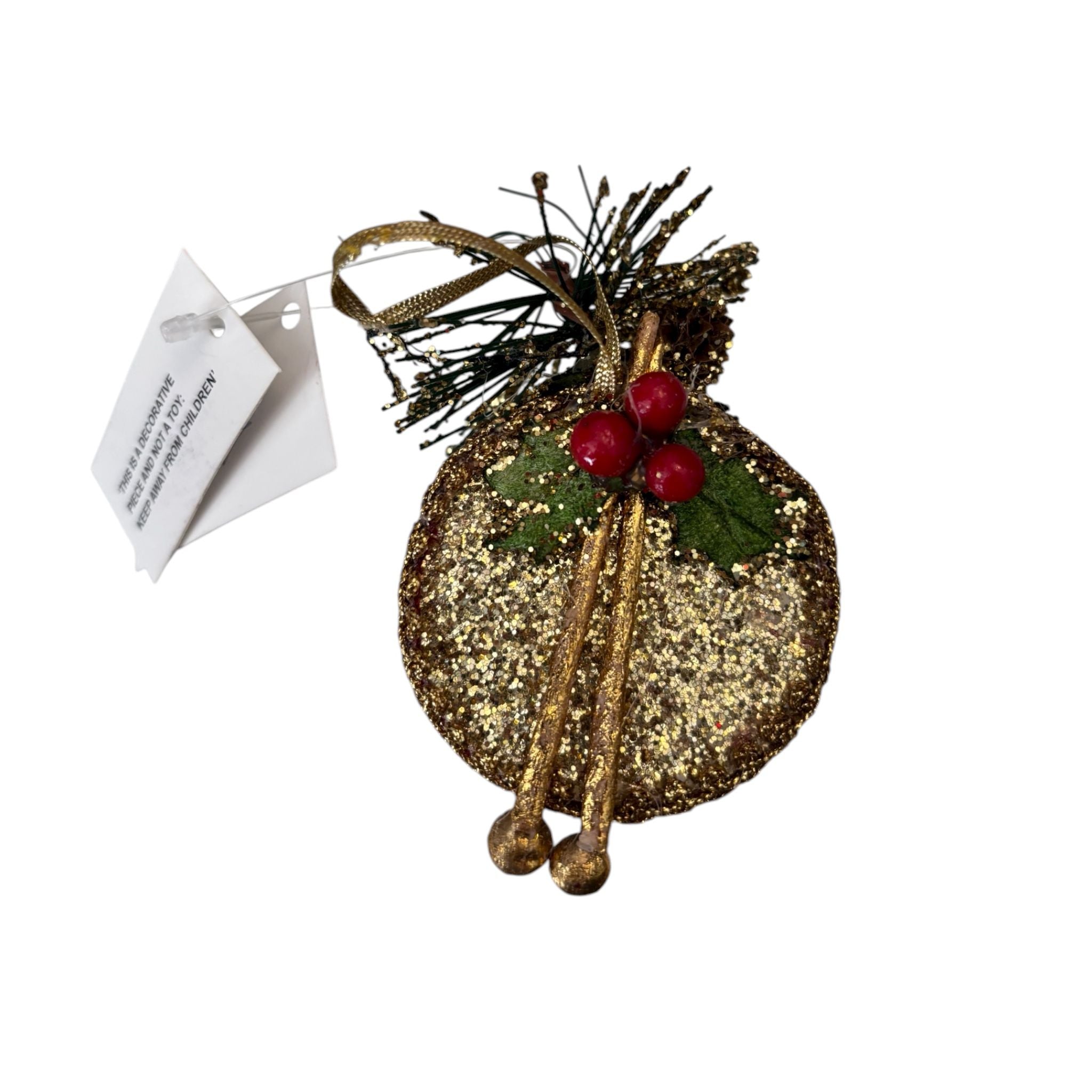 Decorazione Tamburello Rosso con Paillettes Oro - Goodwill