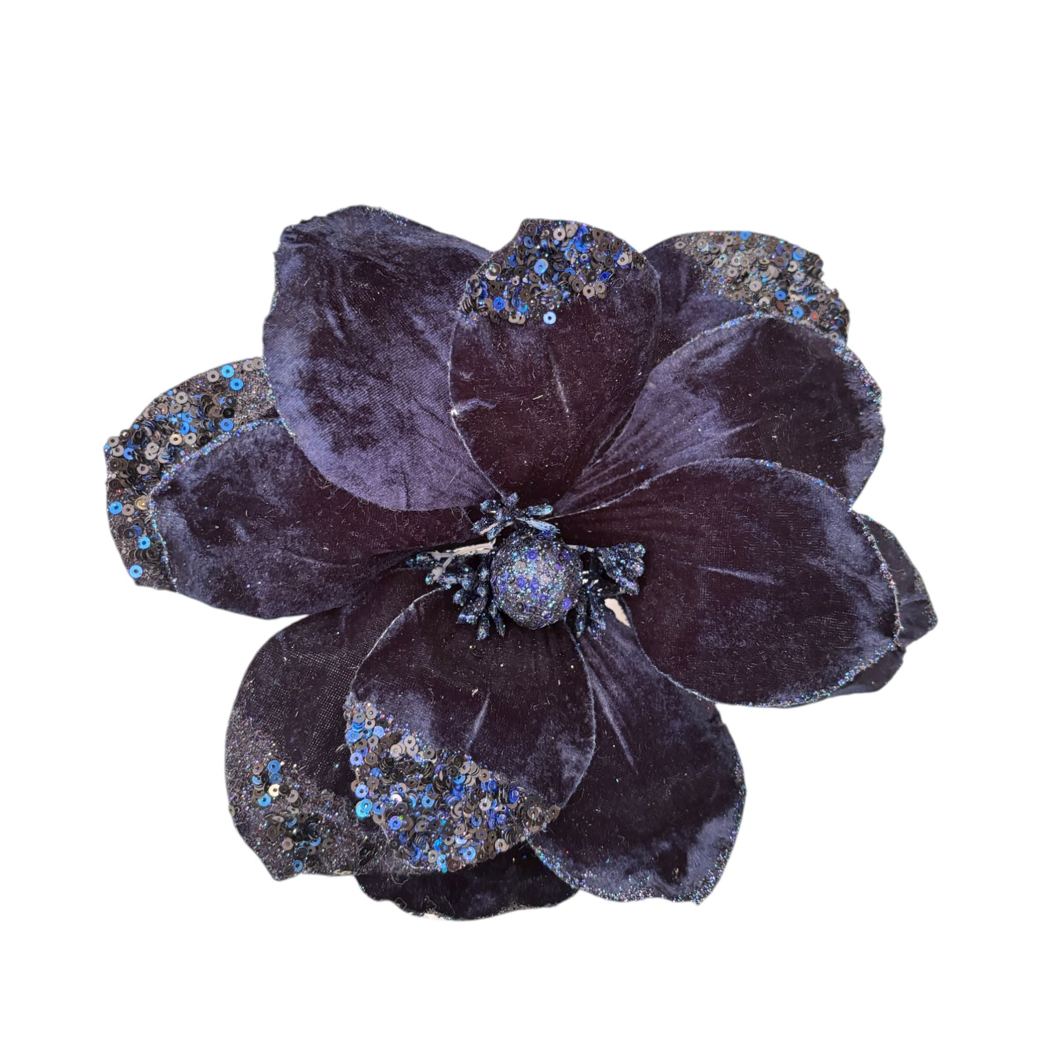 Fiore Decorativo in Velluto Blu con Stelo Lungo 70 cm – In Art