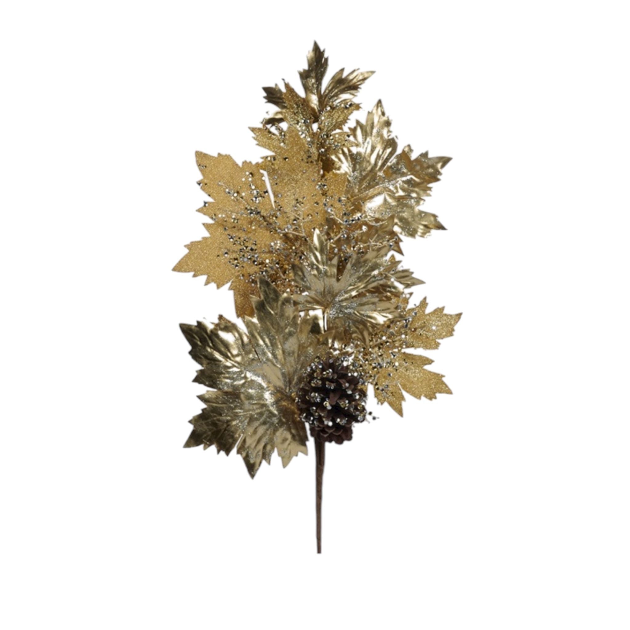 Decorazione Natalizia per Albero con Foglie Oro e Pigne  70 cm - Goodwill