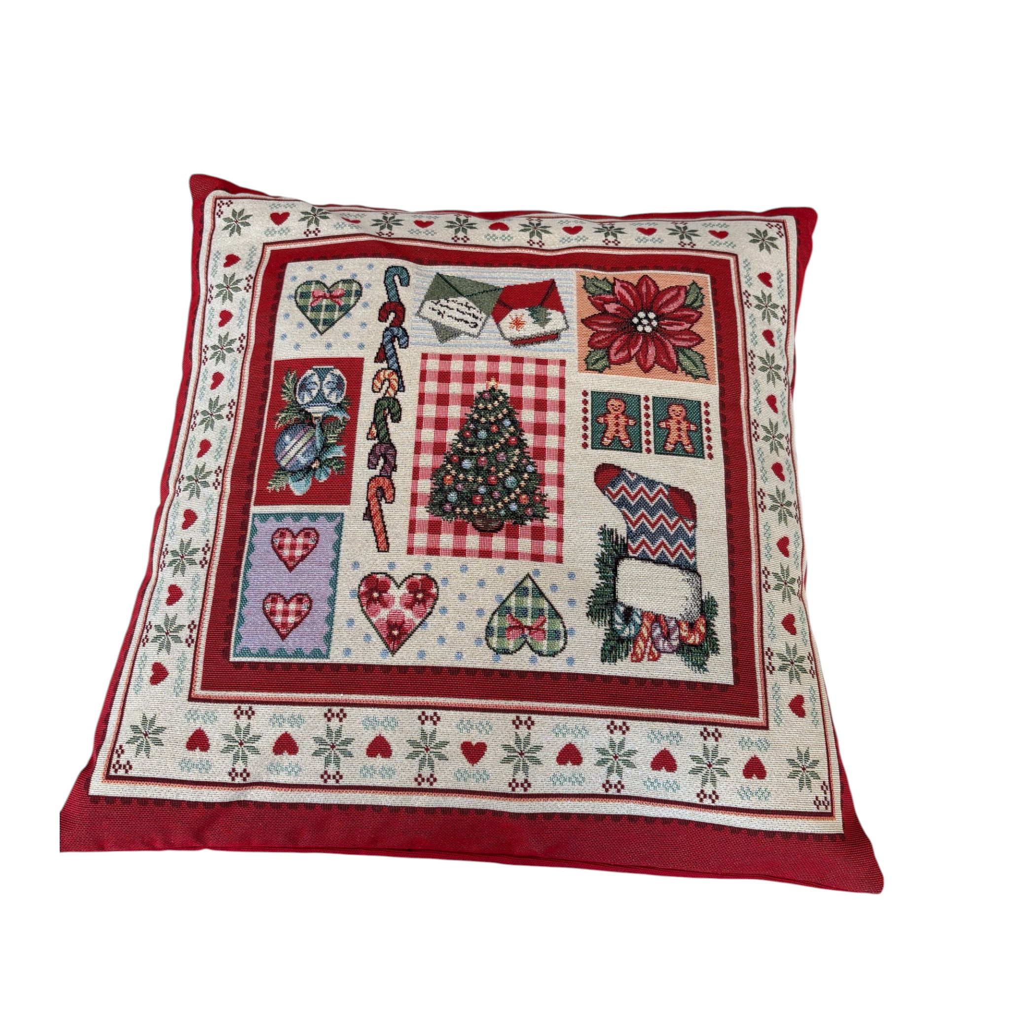 Cuscino Natalizio in Tessuto con Disegni Festivi 25x25 cm – Fiori di Lena