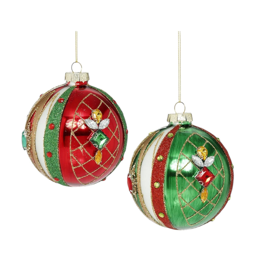 Sfera Natalizia Rossa e Verde con Pietre Colorate Ø9 cm - Goodwill