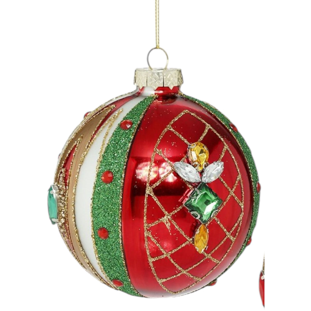 Sfera Natalizia Rossa e Verde con Pietre Colorate Ø9 cm - Goodwill