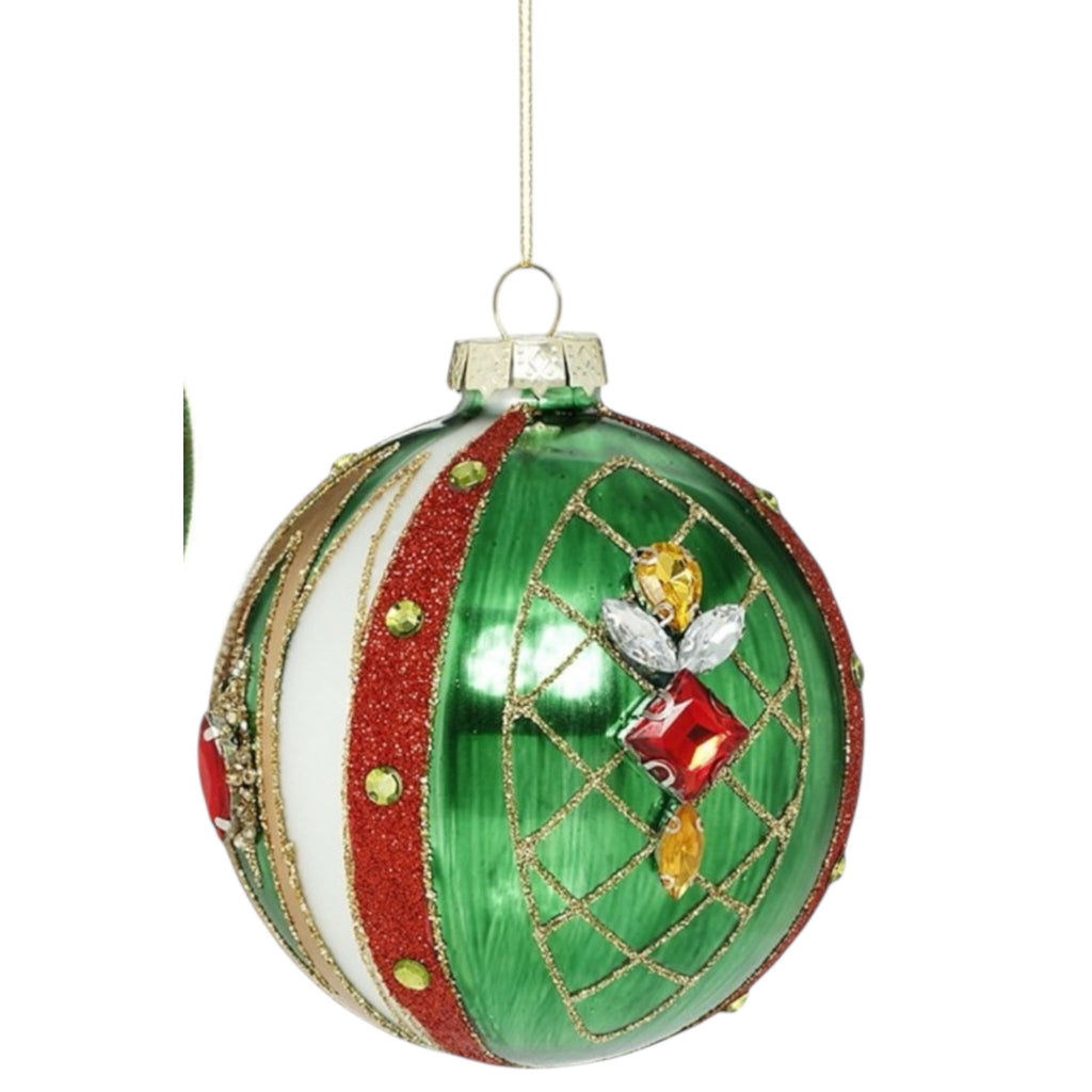 Sfera Natalizia Rossa e Verde con Pietre Colorate Ø9 cm - Goodwill