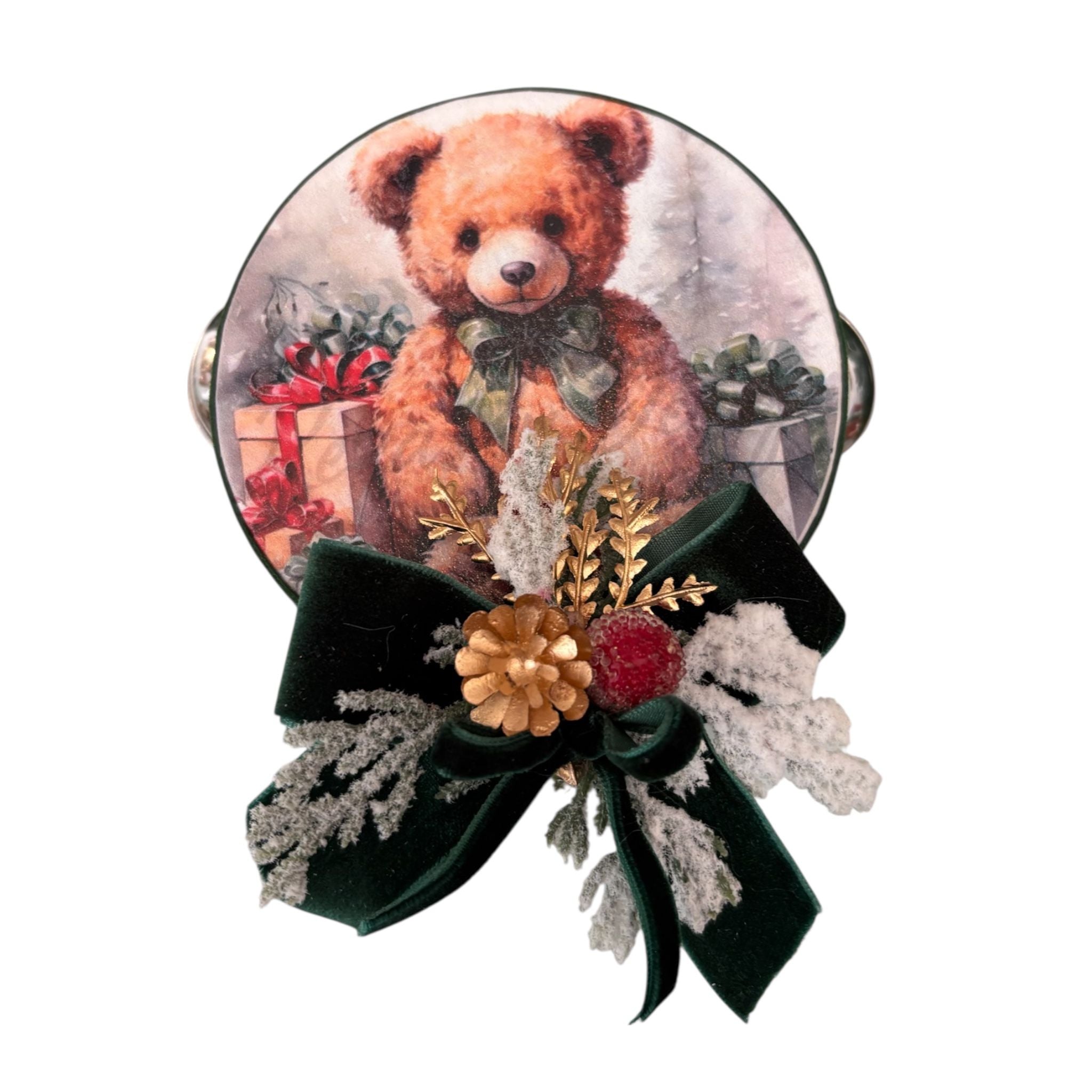 Tamburello Natalizio con Stampa Teddy Ø10 cm - Madame Maison