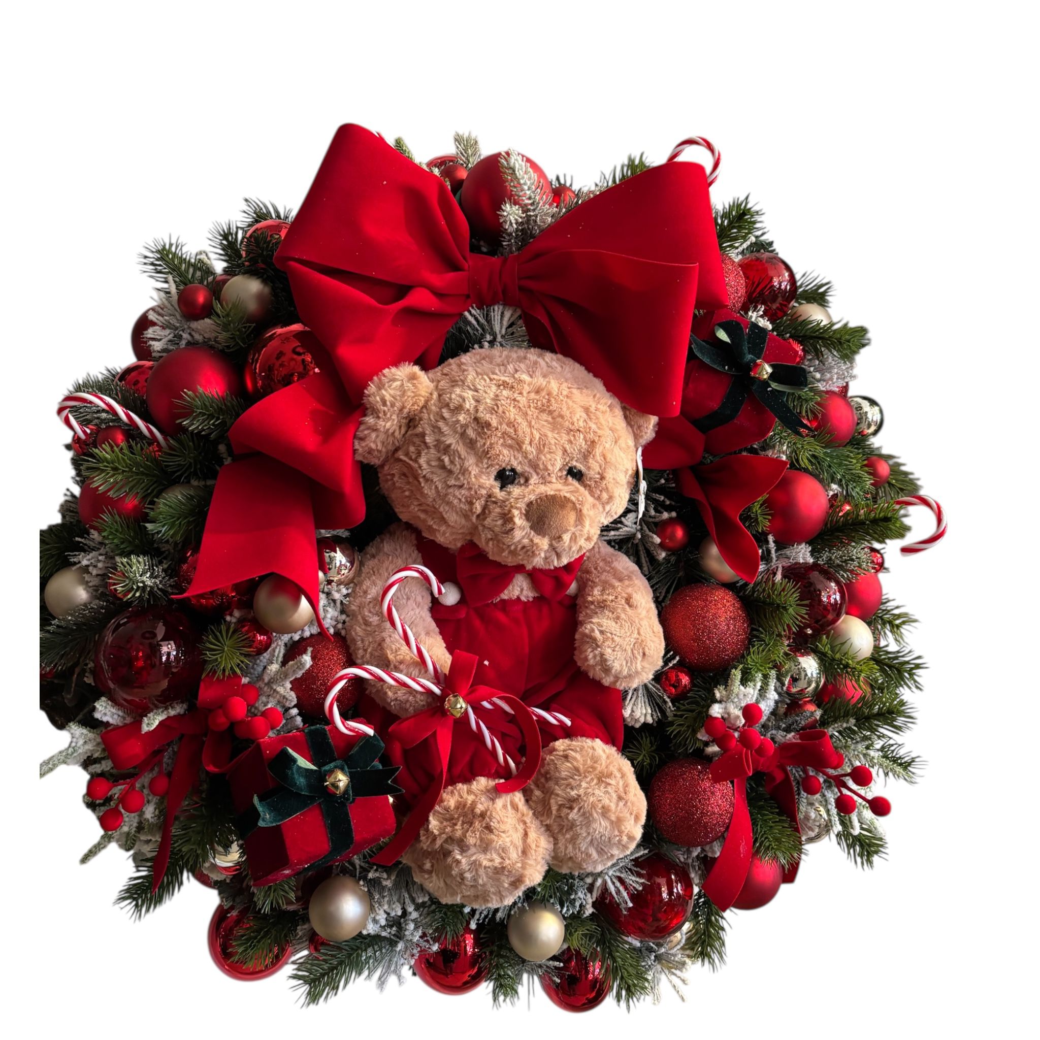 Ghirlanda Natalizia in PVC con Orsetto in Velluto Rosso - Madame Maison