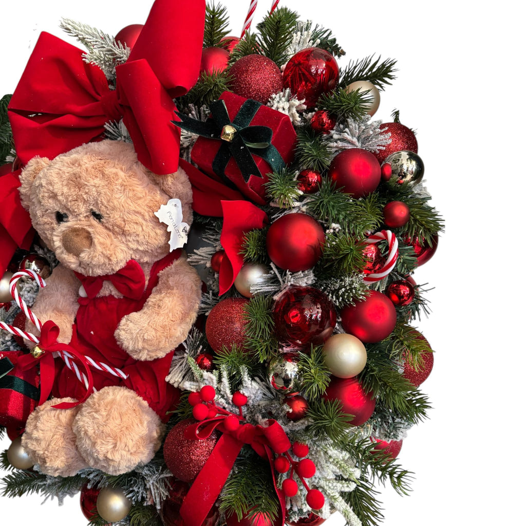 Ghirlanda Natalizia in PVC con Orsetto in Velluto Rosso - Madame Maison