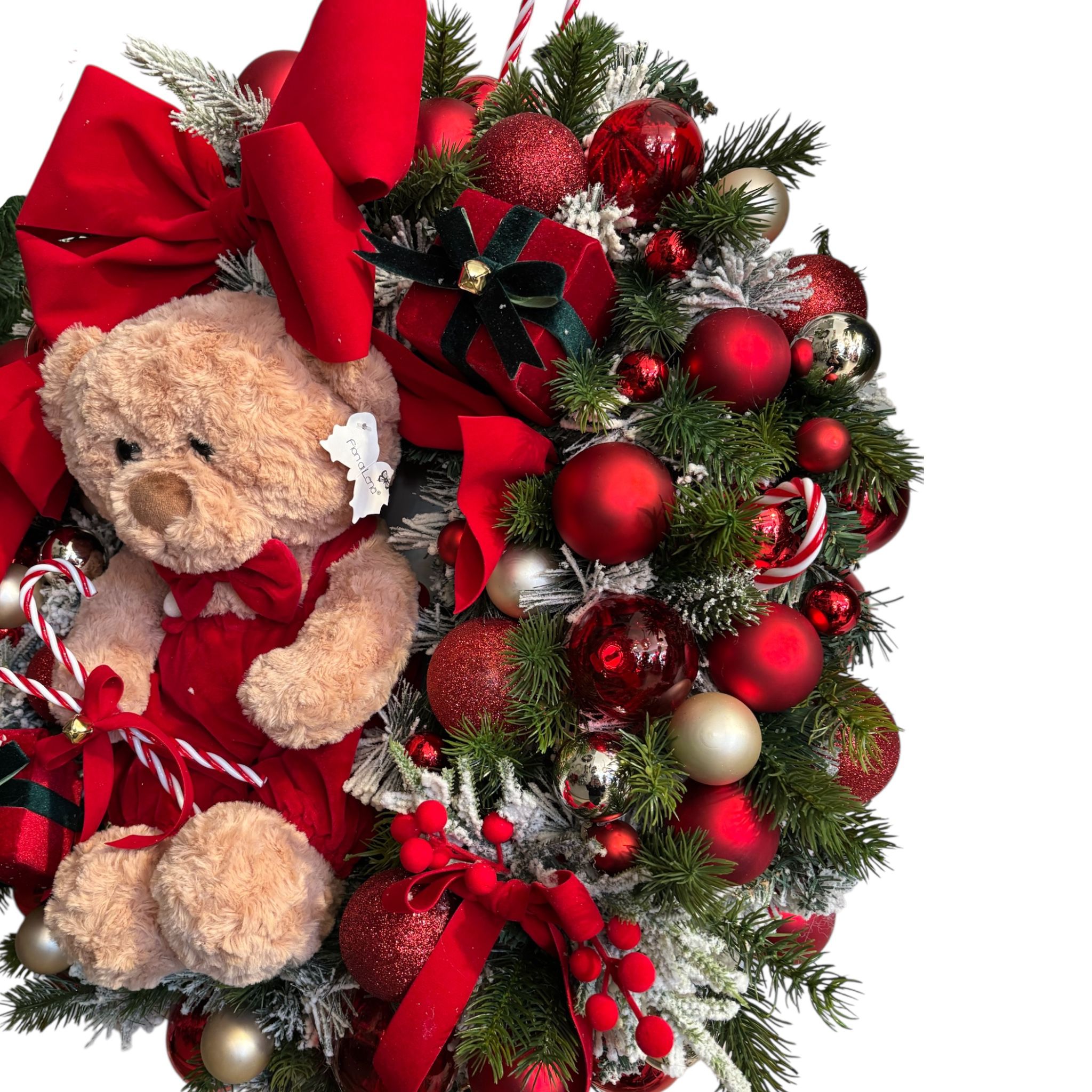 Ghirlanda Natalizia in PVC con Orsetto in Velluto Rosso - Madame Maison