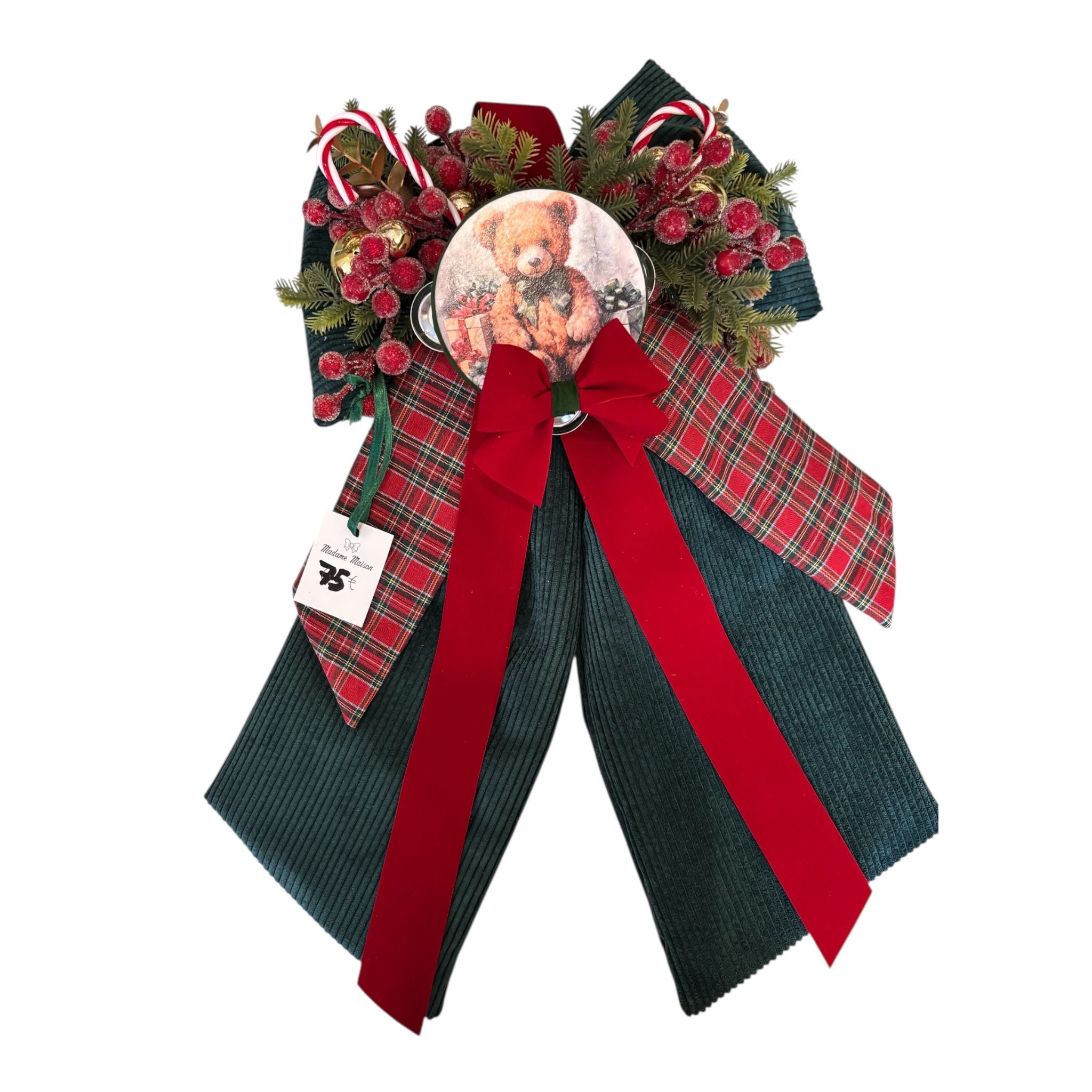 Fiocco Natalizio in Velluto Verde con Tamburello Teddy - Madame Maison