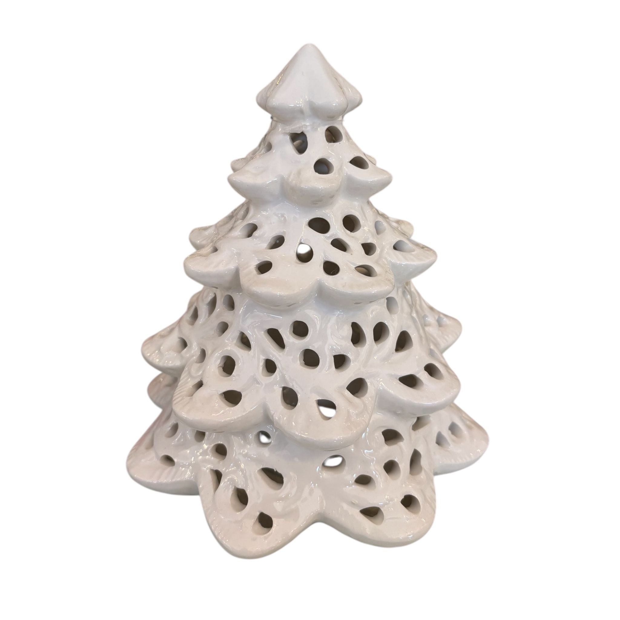 Porta Candela Alberello Traforato in Ceramica Bianca 17 cm - L'arte di Nacchi