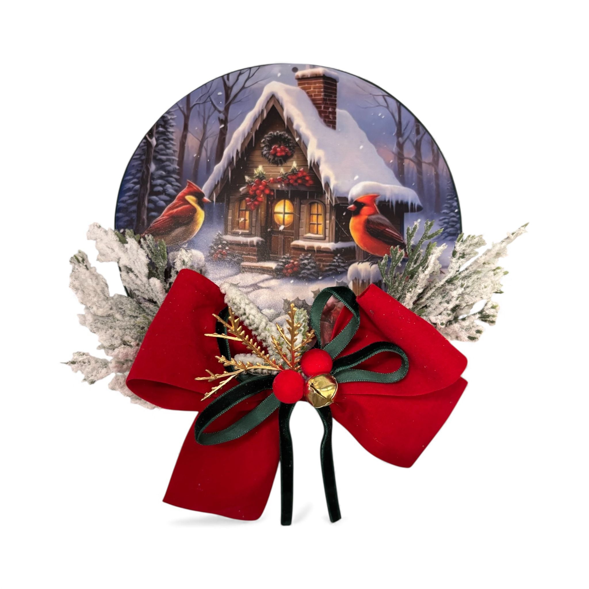 Tamburo Natalizio Artigianale con Paesaggio Innevato  Ø18 cm - Madame Maison