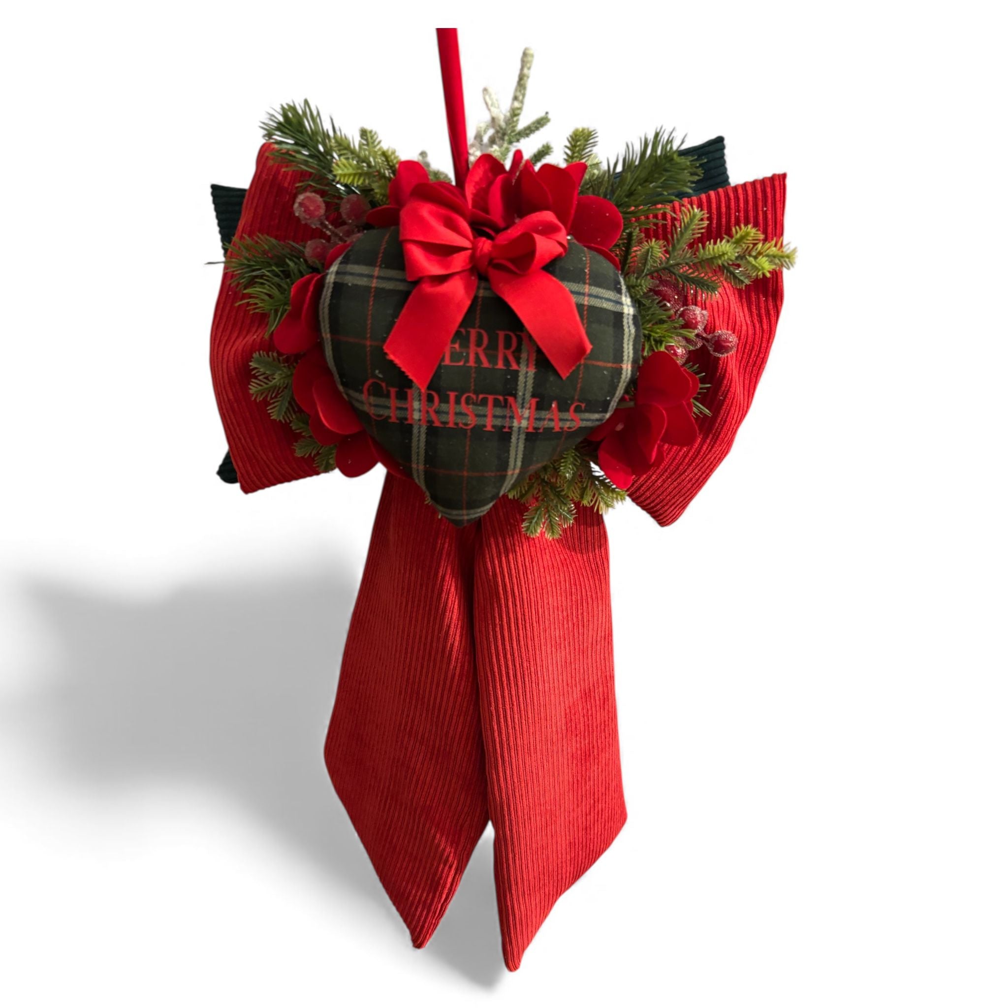 Doppio Fiocco Natalizio Artigianale in Velluto Rosso 60 cm - Madame Maison