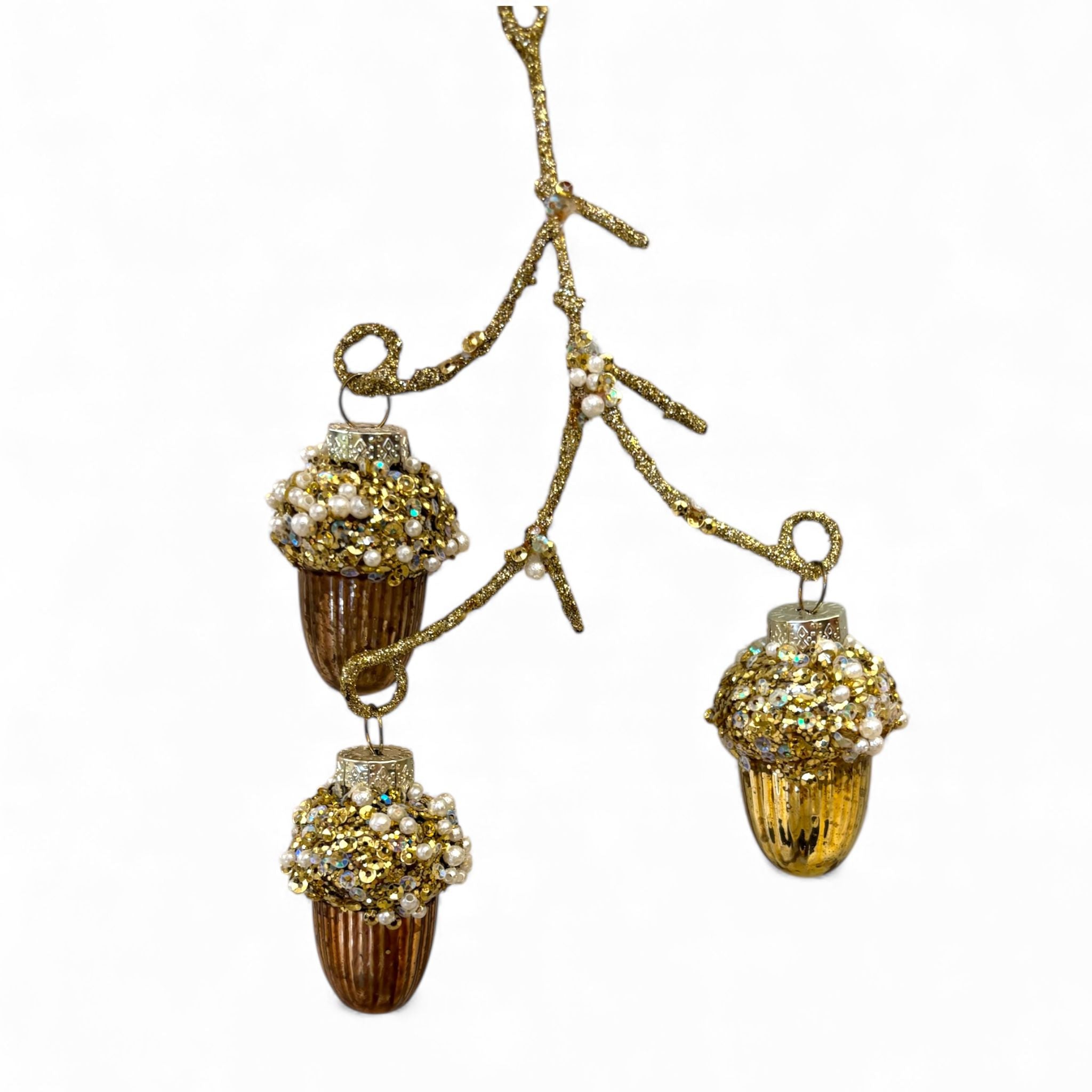 Decorazione Albero in Vetro con Ramo e Ghiande Pendenti - Goodwill