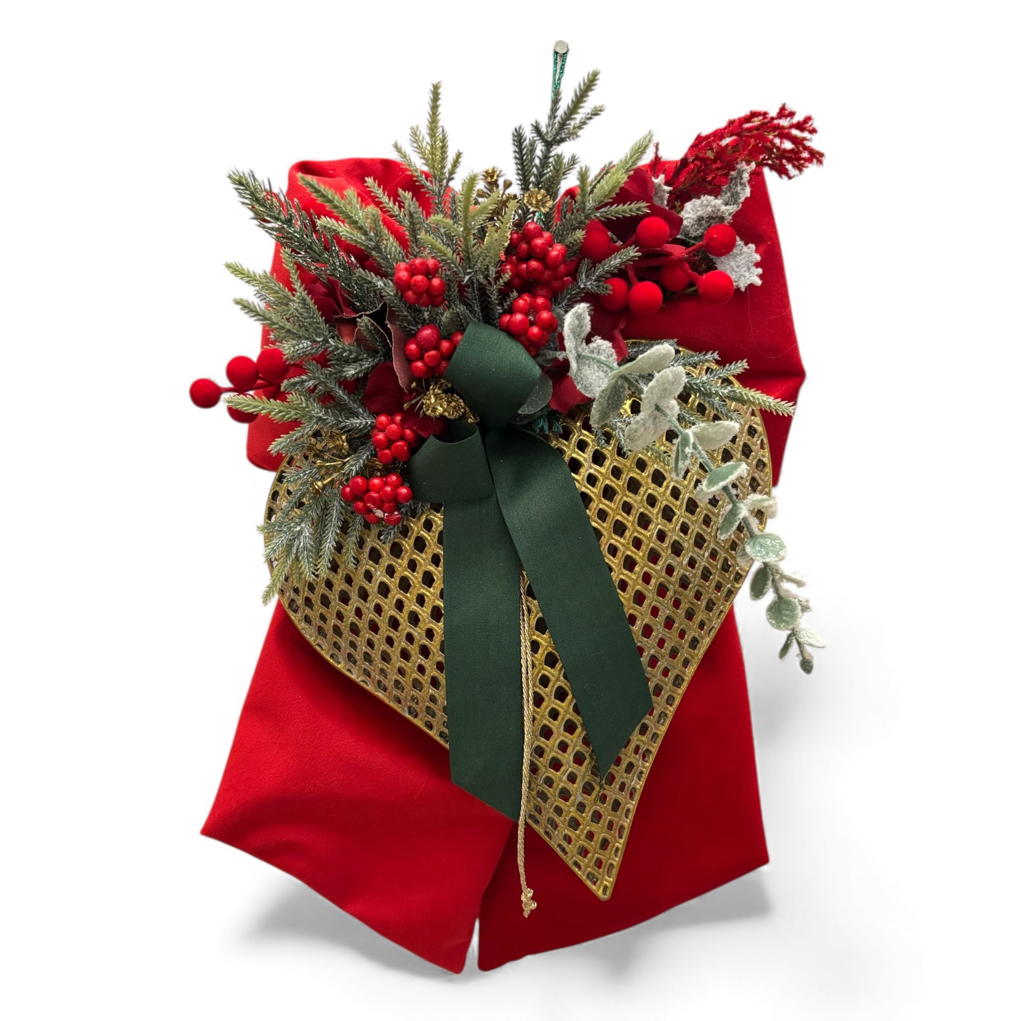 Fiocco in Velluto Rosso con Cuore in Metallo 40 cm - Madame Maison