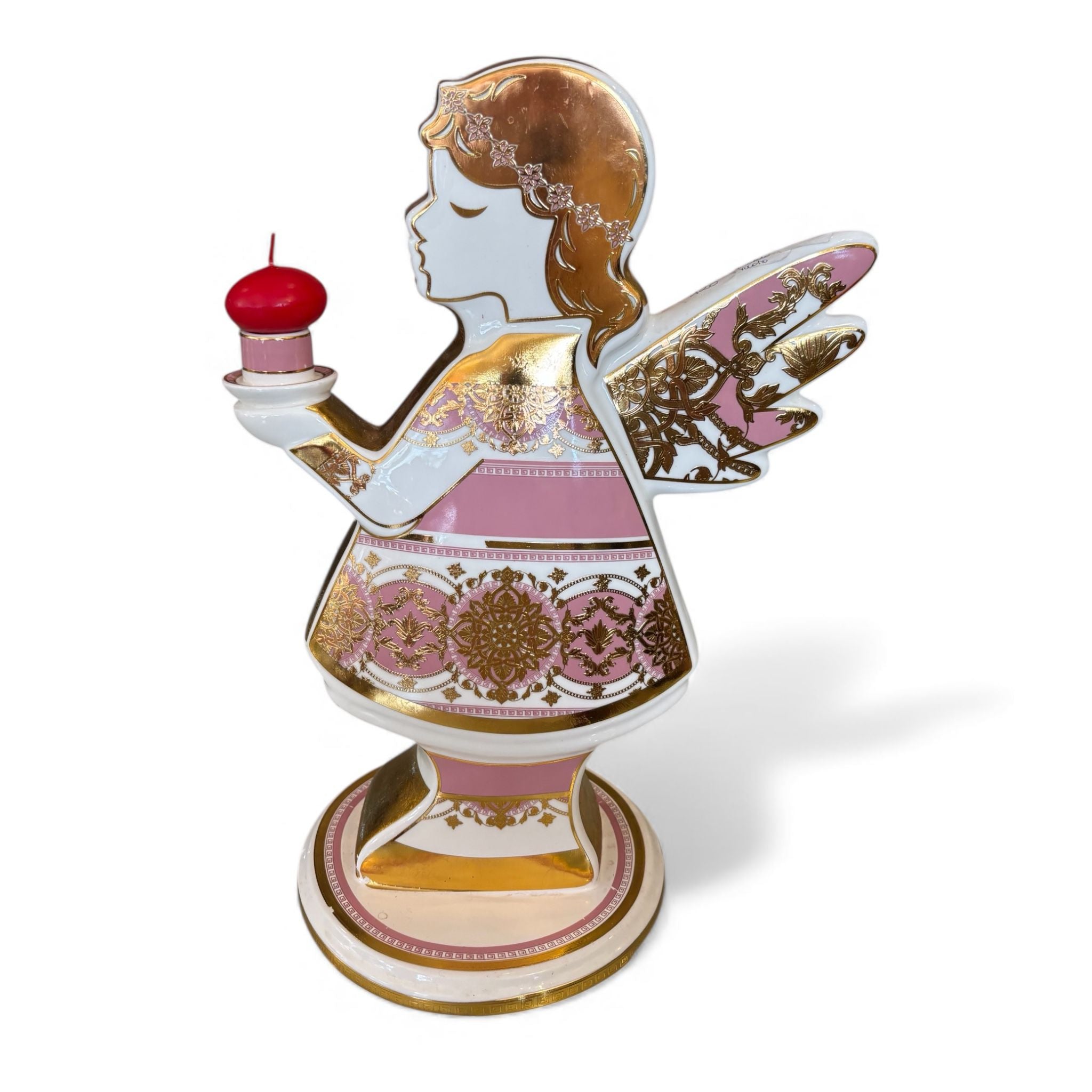 Candelabro in Porcellana Bianca con Decori Oro Anticato 46 cm – Baci Milano