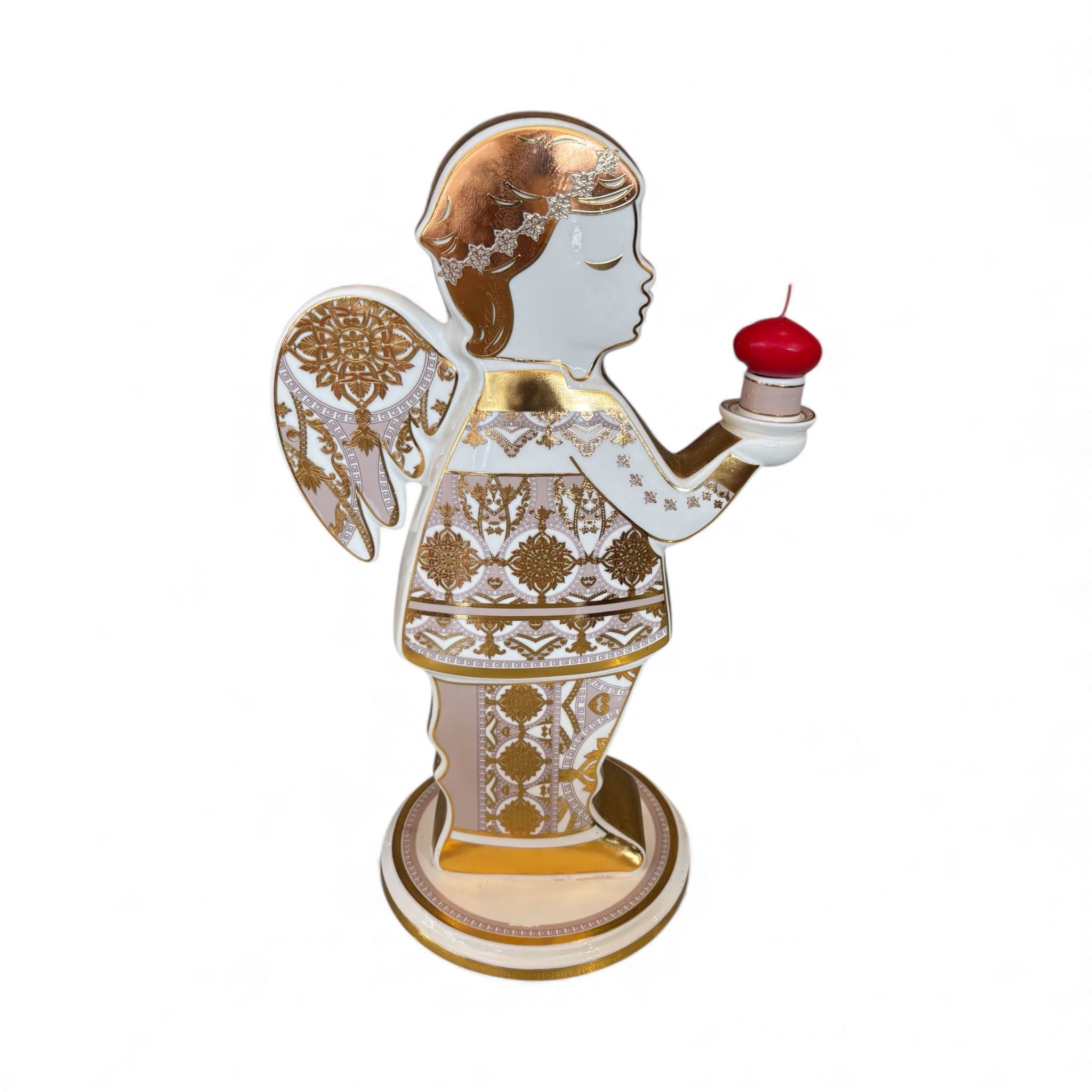 Candelabro in Porcellana Bianca con Decori Oro Anticato 46 cm – Baci Milano