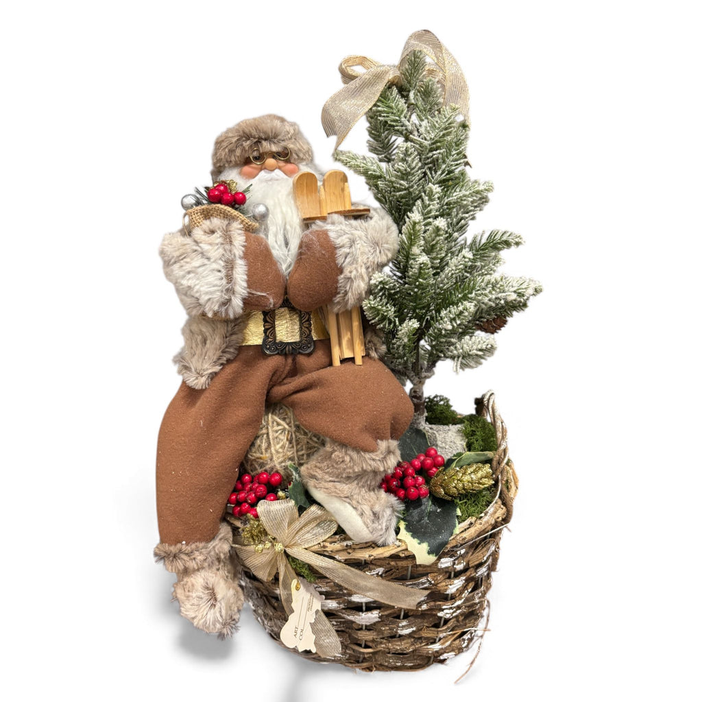Babbo Natale Decorativo con Cestino in Vimini e Alberello Innevato - Fiori di Lena
