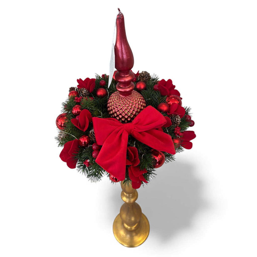 Candelabro Oro Brunito con Ghirlanda Decorata 70 cm - Fiori di Lena