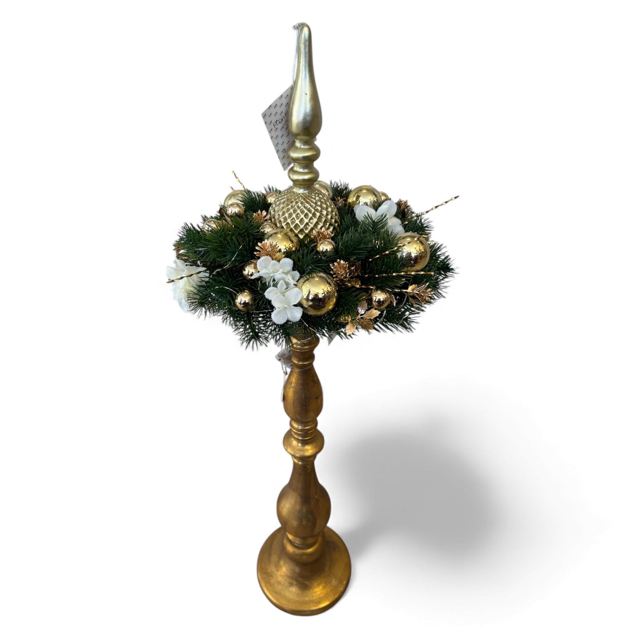 Candelabro Oro Brunito con Ghirlanda Decorata e Candela 60 cm - Fiori di Lena
