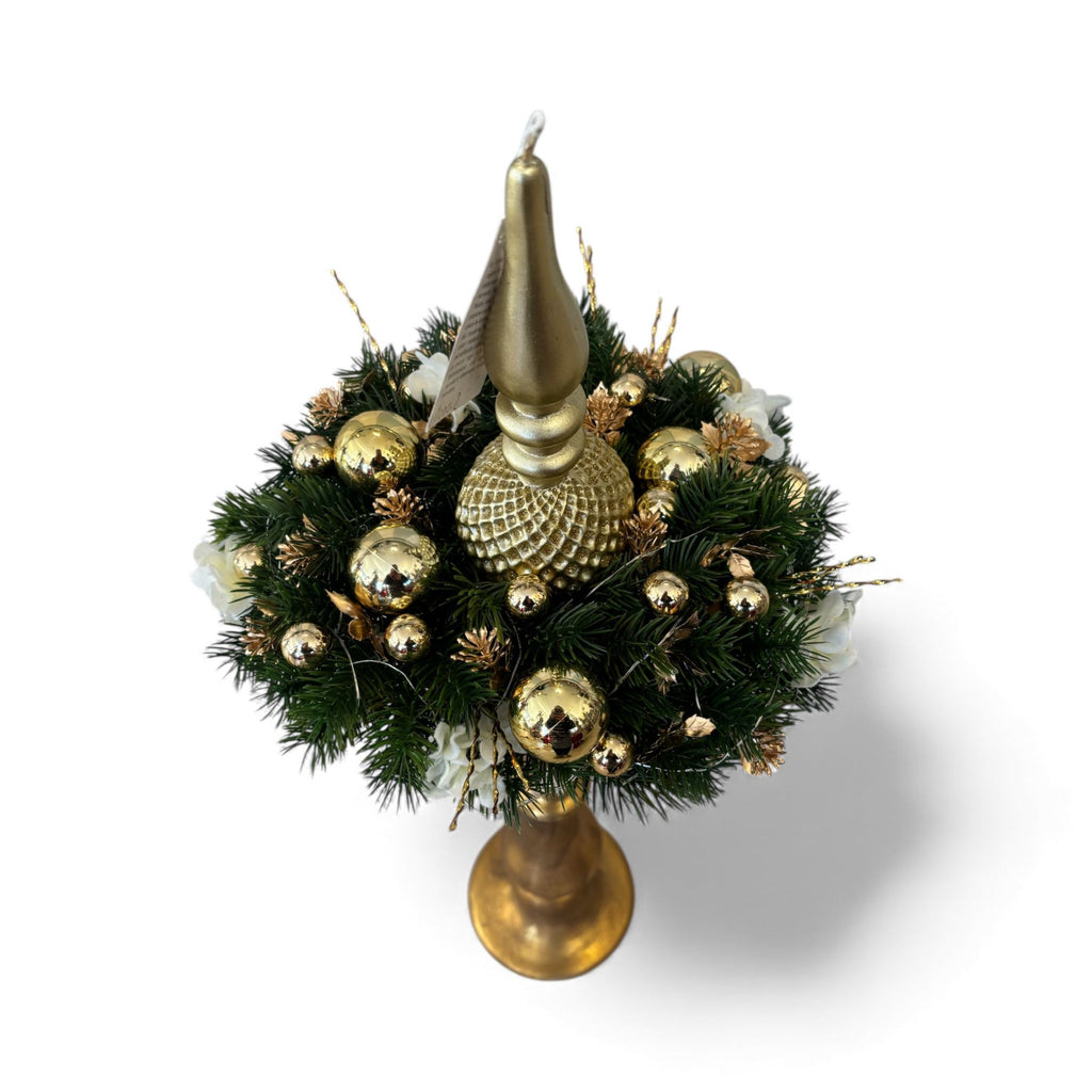 Candelabro Oro Brunito con Ghirlanda Decorata e Candela 60 cm - Fiori di Lena