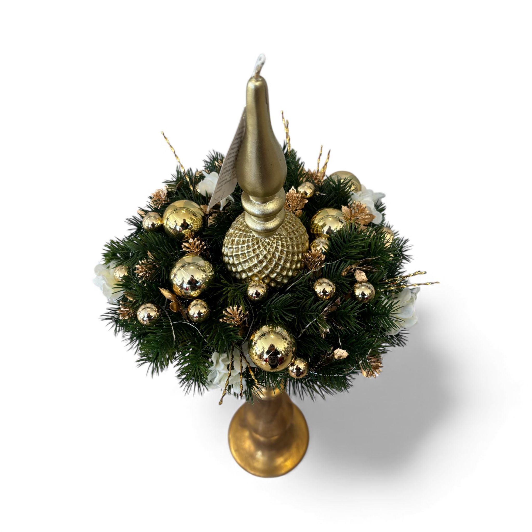 Candelabro Oro Brunito con Ghirlanda Decorata e Candela 60 cm - Fiori di Lena