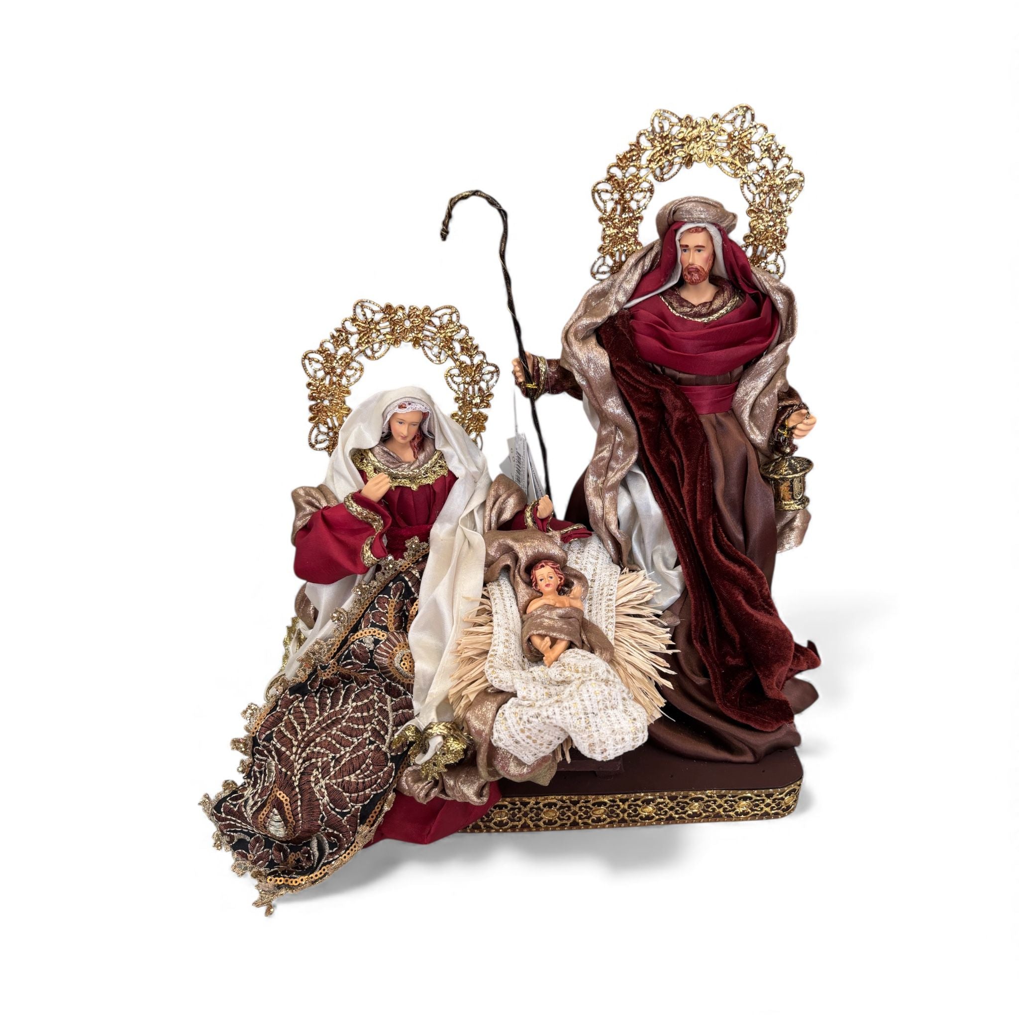 Natività in Resina con Abiti Pregiati Bordeaux e Dettagli Oro 34,5 cm - Goodwill