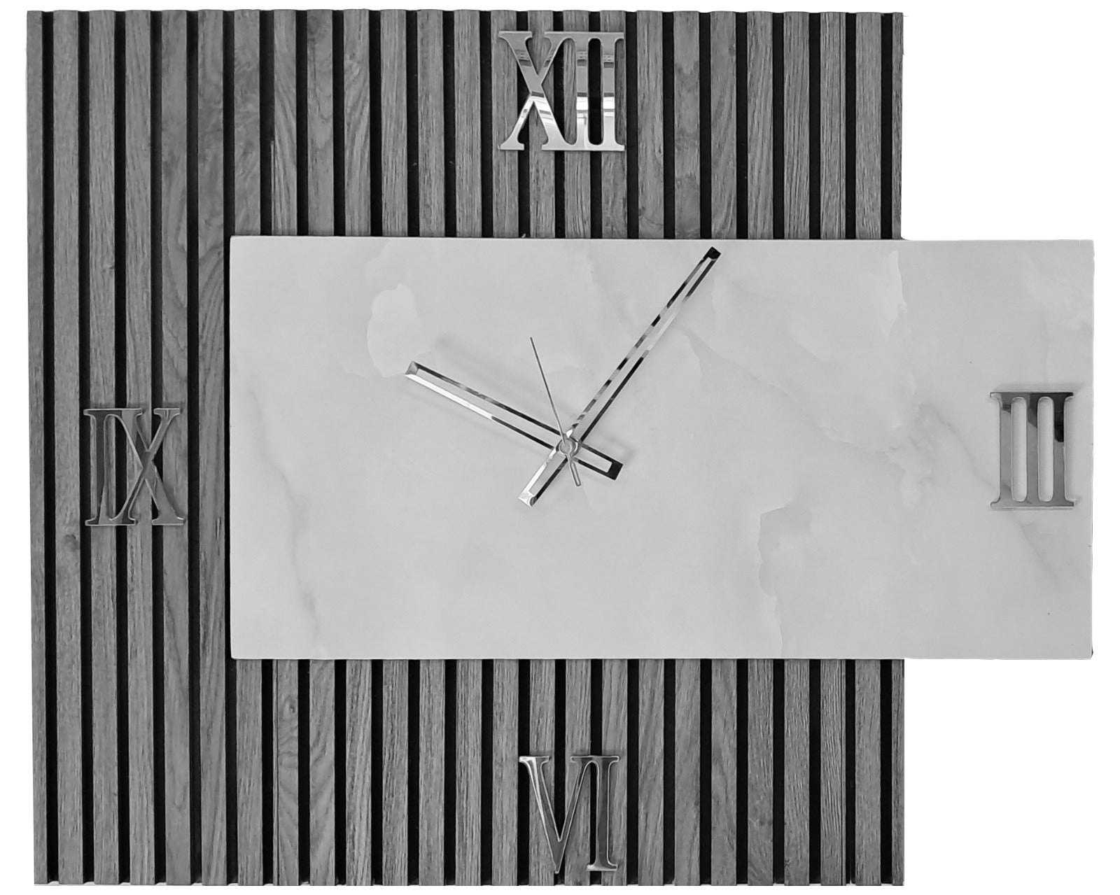 Orologio da Parete in MDF con Effetto Doghe Grigio e Fantasia Marmo – Arte Mania