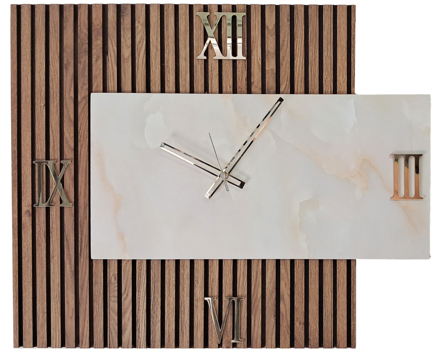 Orologio da Parete in MDF con Effetto Doghe e Fantasia Marmo – Arte Mania