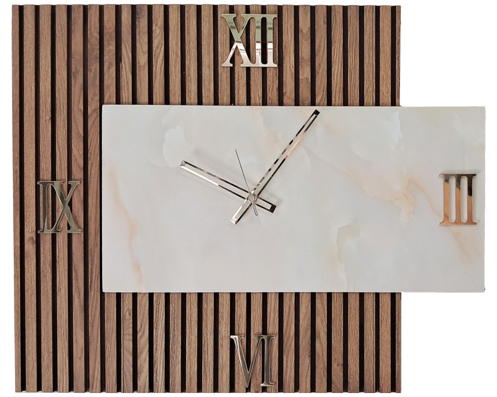 Orologio da Parete in MDF con Effetto Doghe e Fantasia Marmo – Arte Mania