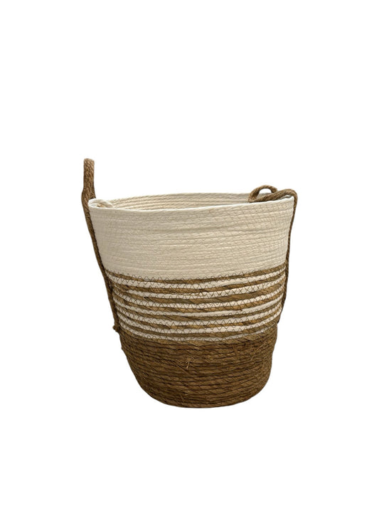 Cesta in Rattan e Cotone con Manici 27 h cm – Stile Naturale e Versatile