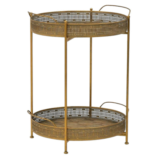 Tavolo da Bar Rotondo in Metallo con Finiture Oro Brunite 67 h cm