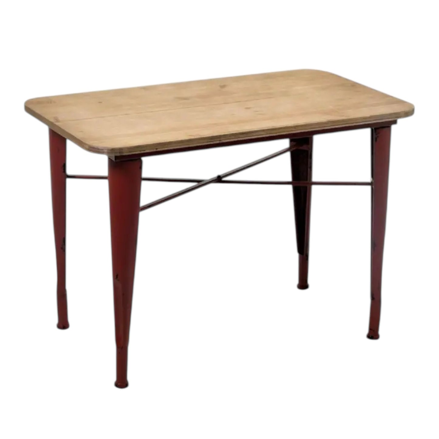 Tavolino in Legno Naturale con Gambe in Metallo Rosso