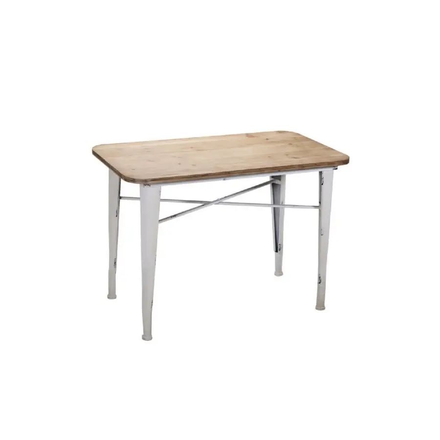 Tavolino Rettangolare in Legno con Base in Metallo Bianco