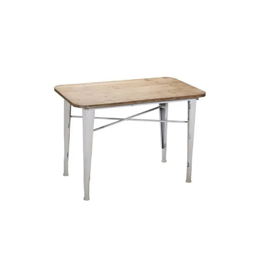 Tavolino Rettangolare in Legno con Base in Metallo Bianco