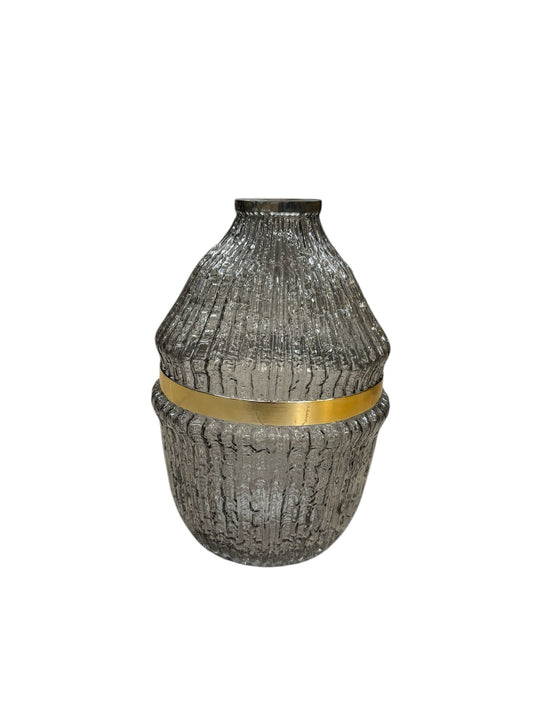 Vaso in Vetro Fumè con Dettaglio in Metallo Oro - Belda