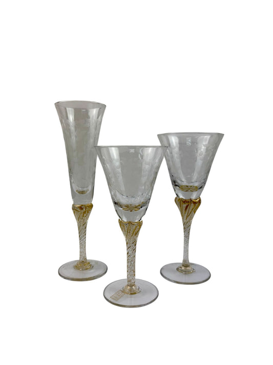 Set 18 pezzi  in Cristallo con Stelo Intrecciato e Incisione - Cristalleria Etruria