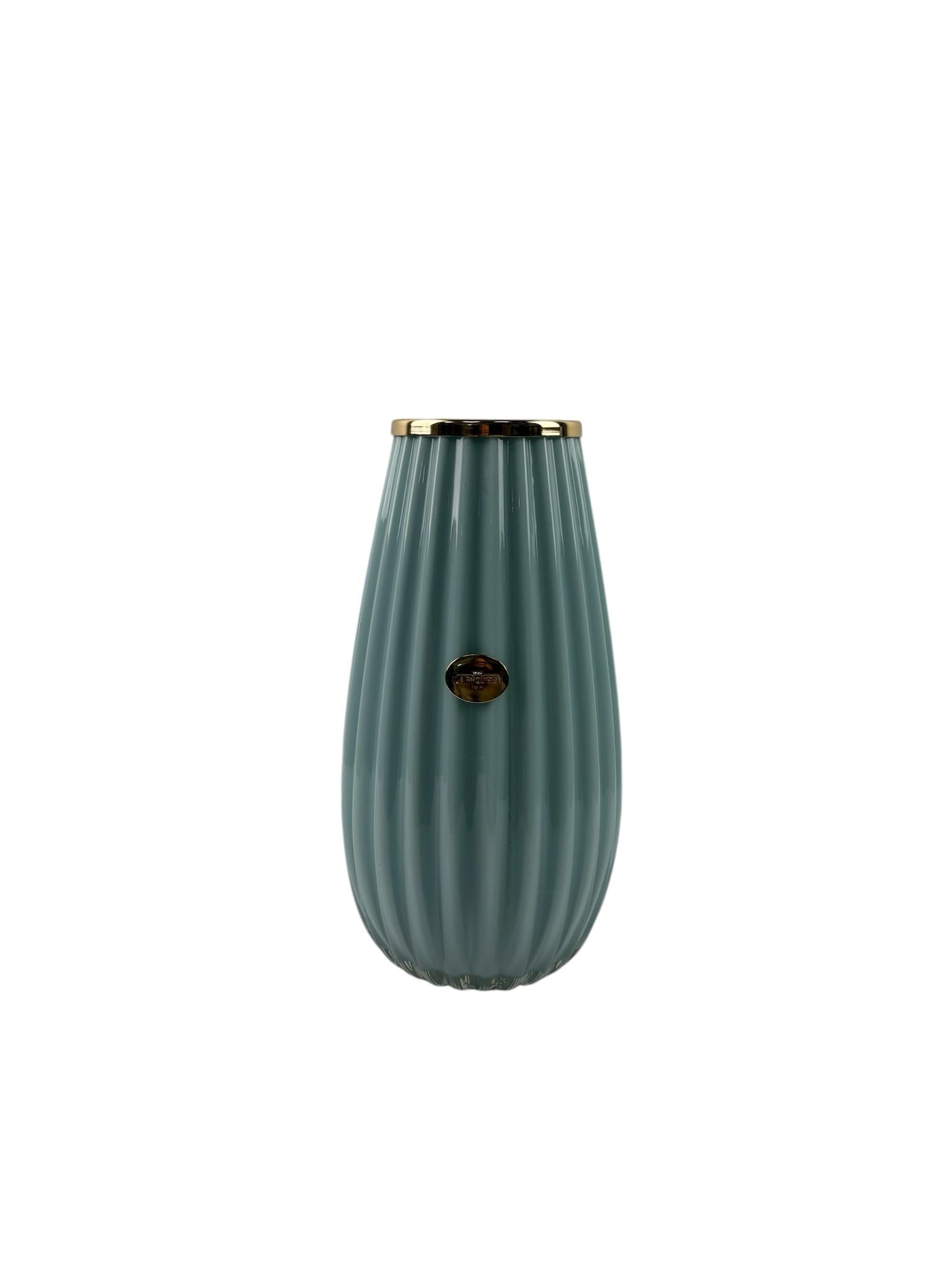 Vaso in Vetro Colorato Azzurro 26 h cm con Dettagli Oro – Ilary Queen