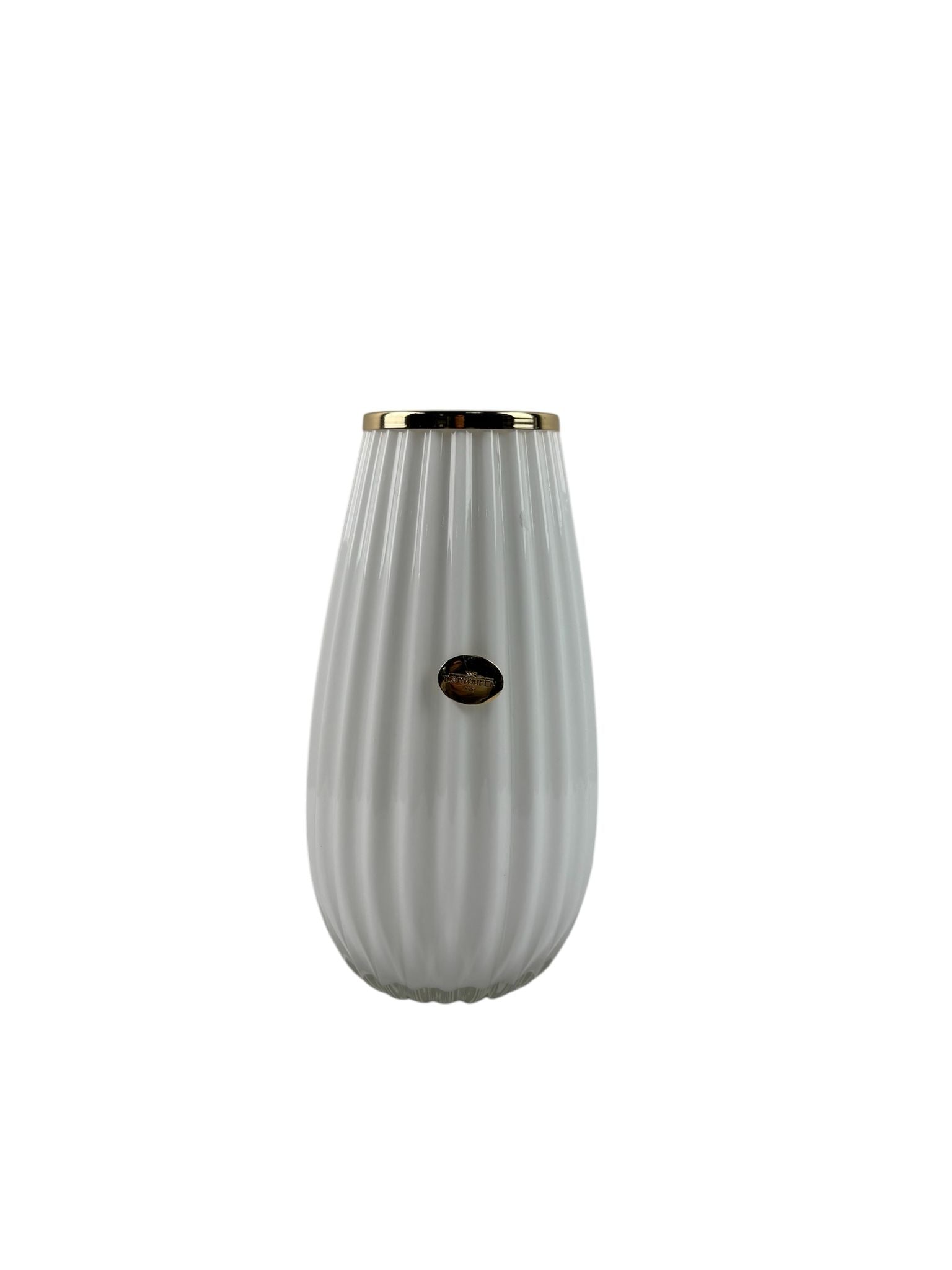 Vaso in Vetro Colorato Bianco 26 h cm con Dettagli Oro – Ilary Queen