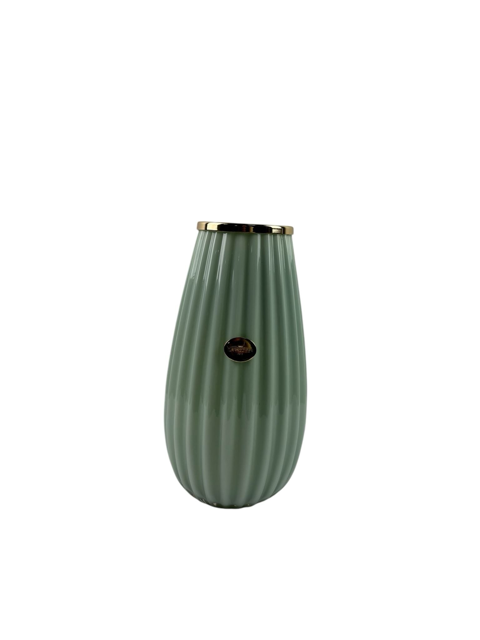 Vaso in Vetro Colorato Verde 26 h cm con Dettagli Oro – Ilary Queen