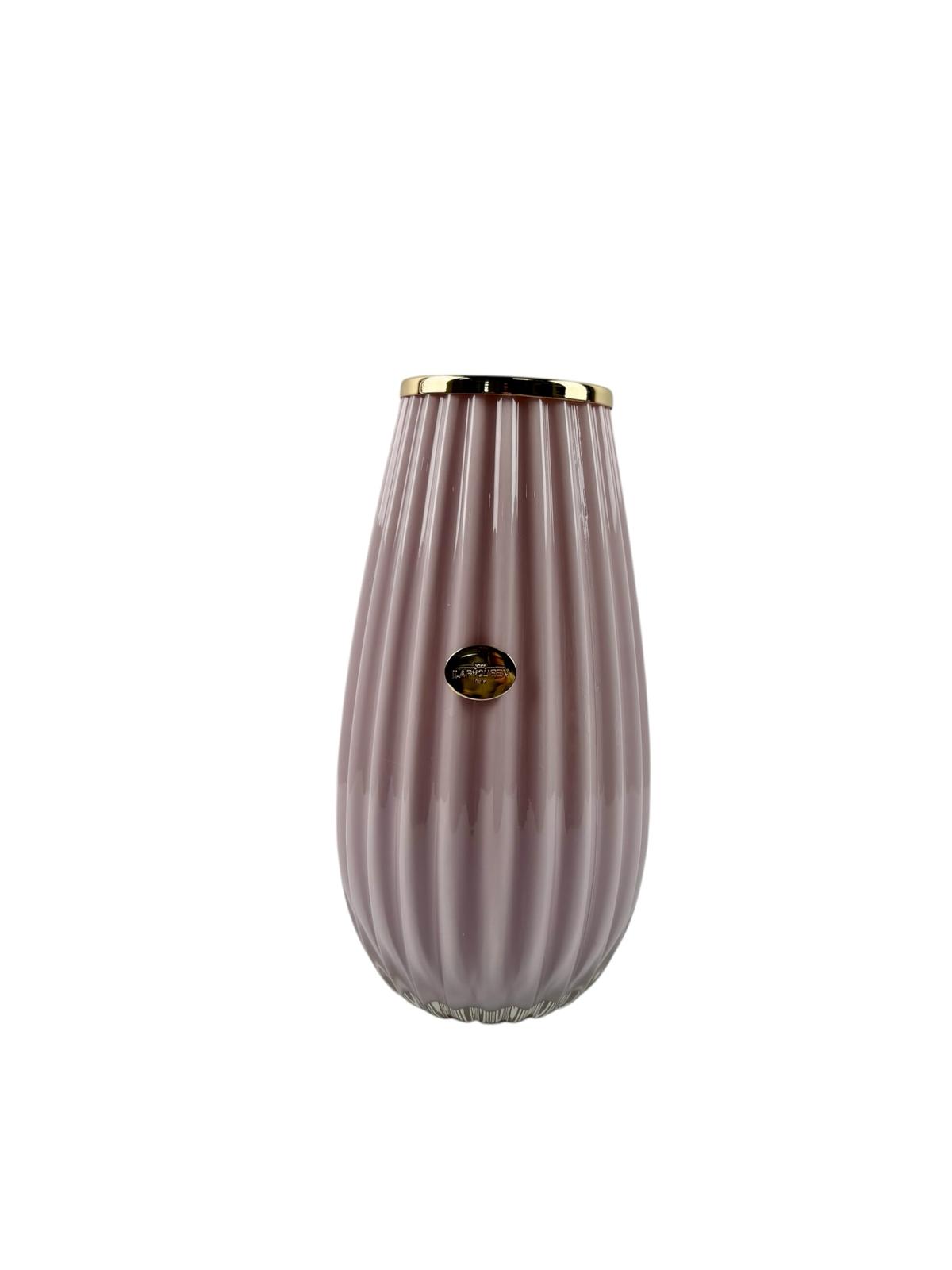 Vaso in Vetro Colorato Rosa Antico 26 h cm con Dettagli Oro – Ilary Queen