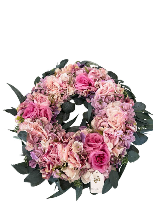 Ghirlanda Pasquale con Fiori Magenta e Rosa 50 cm – Fiori di Lena