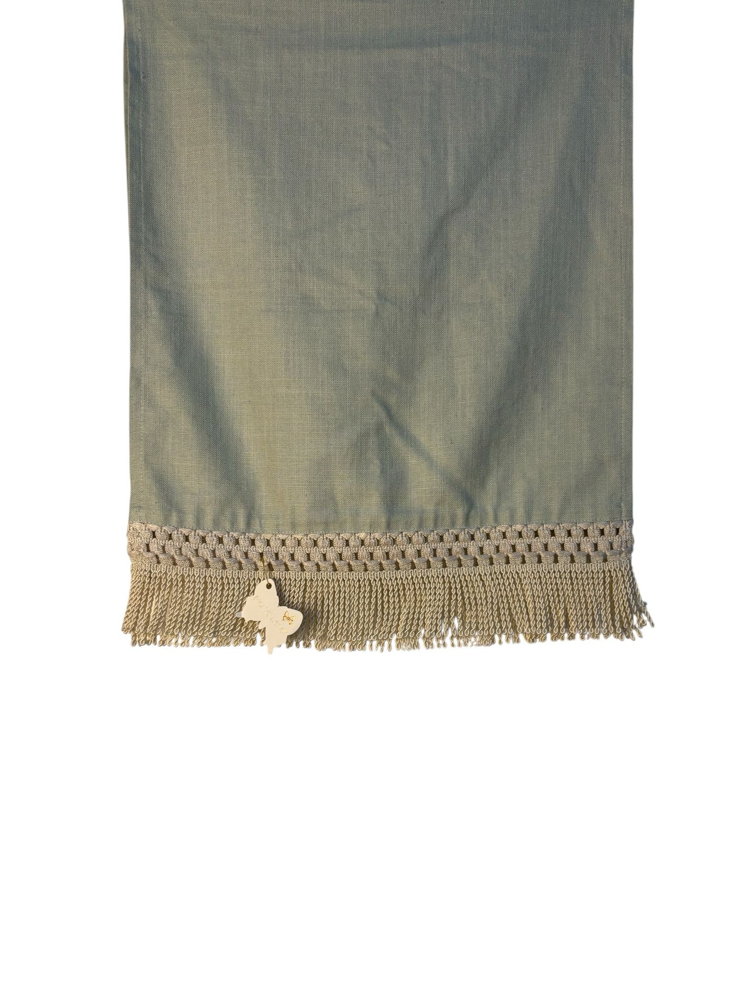 Runner Decorativo Verde con Frange Ecru 34x100 cm - Fiori di Lena