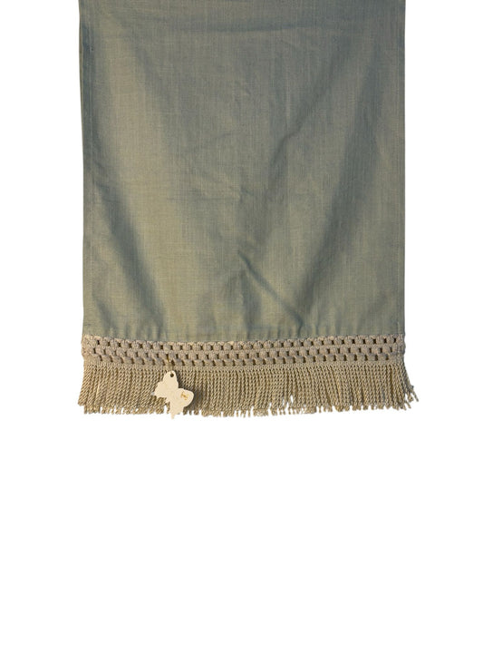 Runner Decorativo Verde con Frange Ecru 34x100 cm - Fiori di Lena